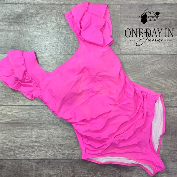 Aleumdr Ruffle Shoulder One Piece Swimsuit Size M - Picture 1 of 4